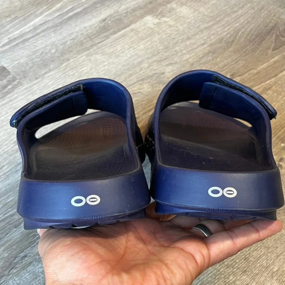 Oofos OOahh Sport Flex Navy Blue Recovery Slides Mens 14 Adjustable Strap Sandal